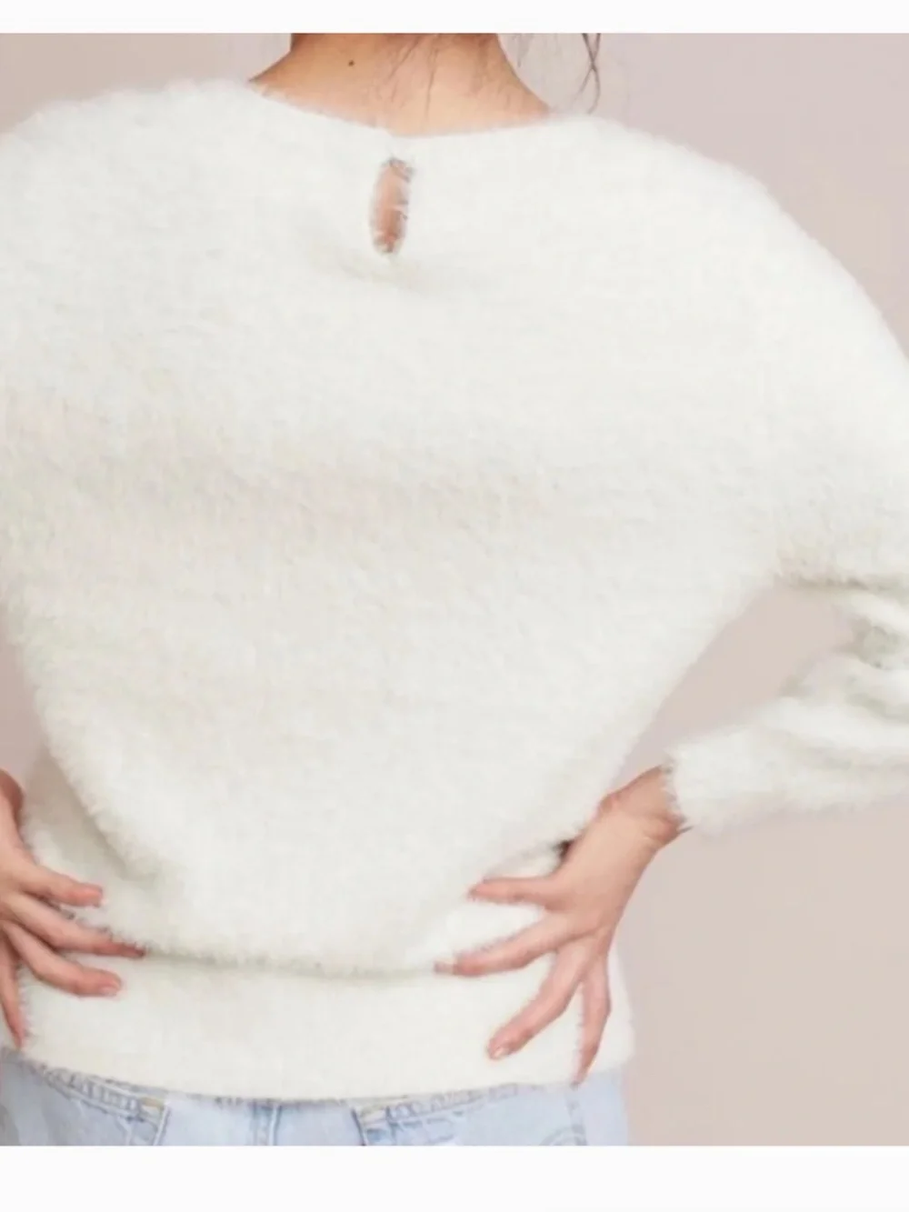 Anthropologie Rosie Neira Cream Fuzzy Cable Knit Sweater – Size Small
